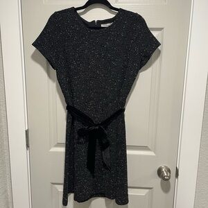 LOFT Black Tweed Mini Dress with Velvet Tie